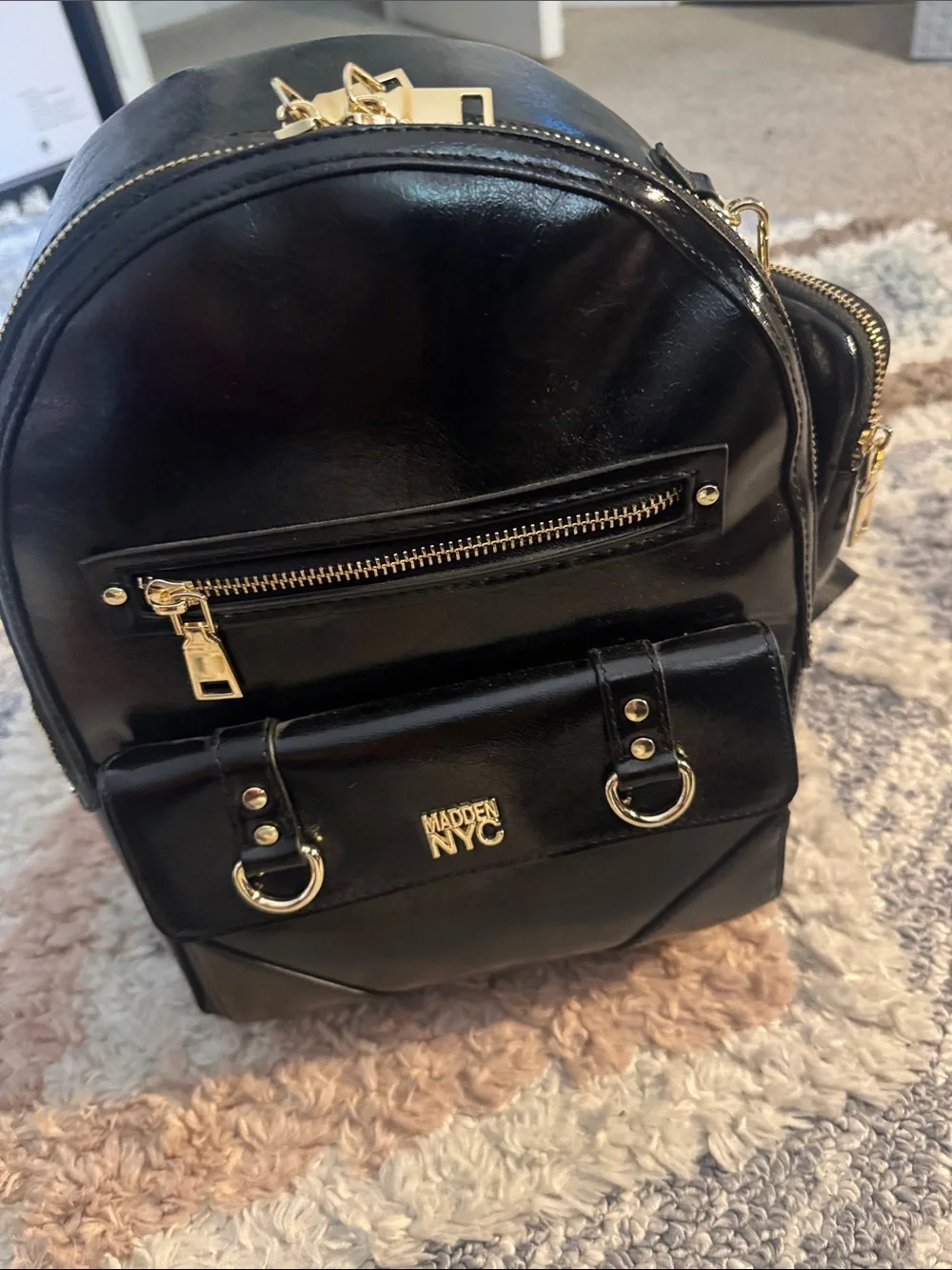 Madden NYC Black Faux Leather Backpack